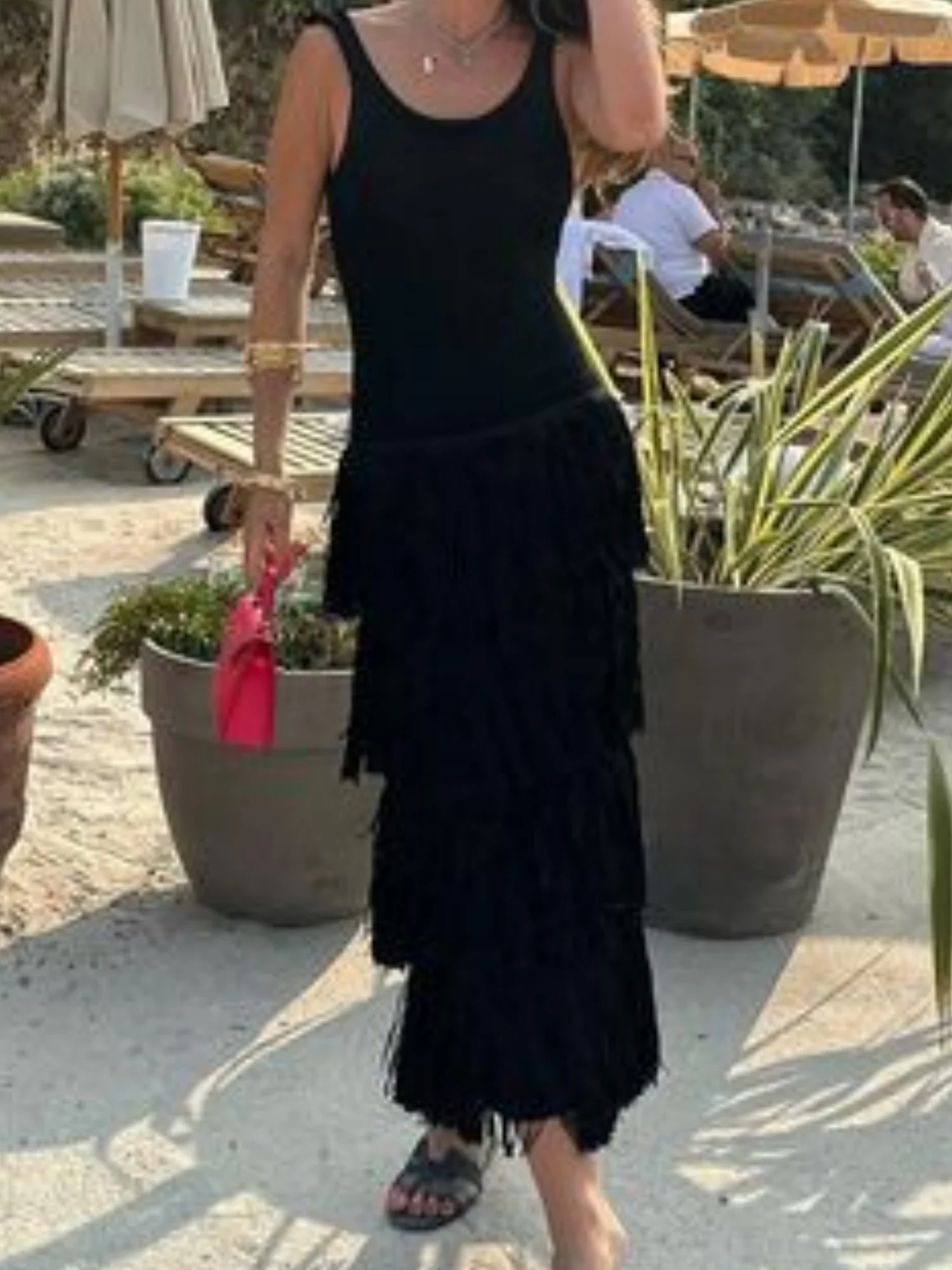 Hem Tassels Camisole Knit Maxi Dresses - Image 6