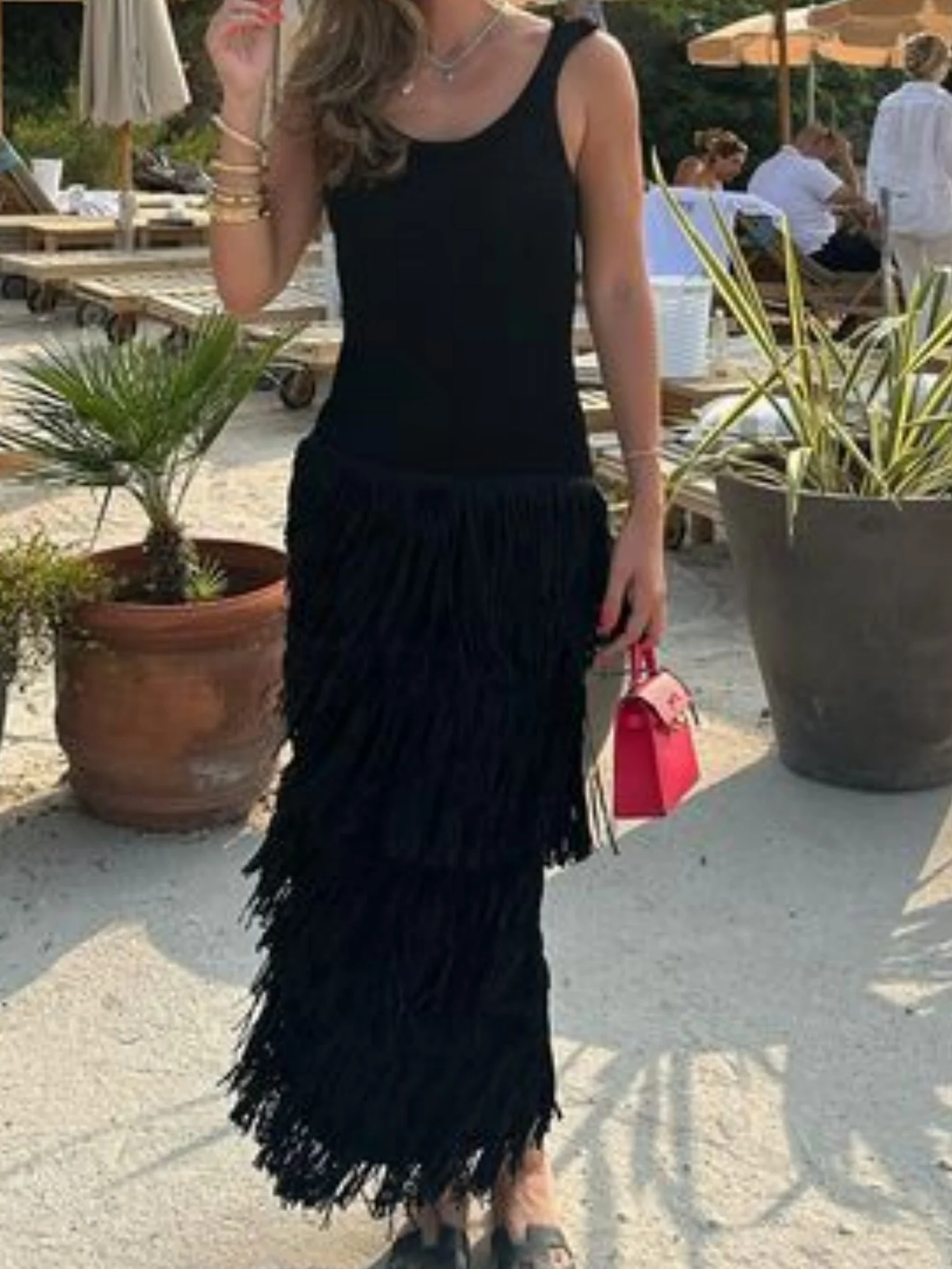 Hem Tassels Camisole Knit Maxi Dresses - Image 7
