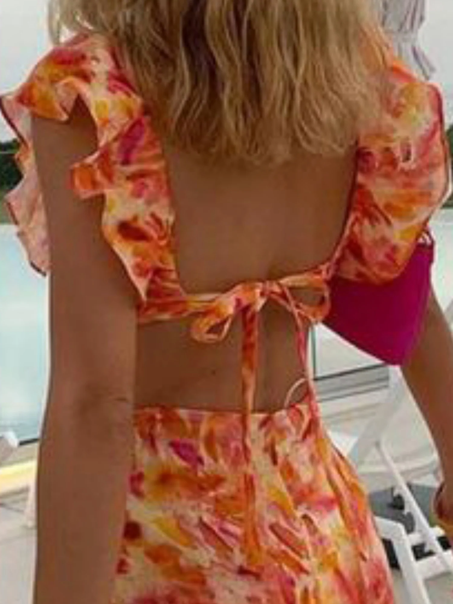 Ruffle V-neck Backless Strappy Maxi Dresses - Image 4