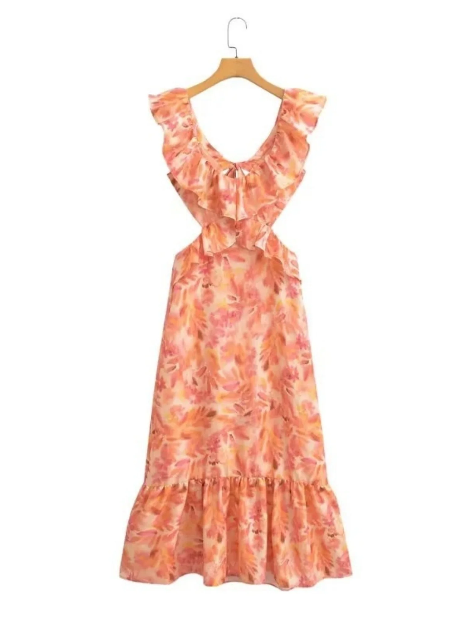 Ruffle V-neck Backless Strappy Maxi Dresses - Image 5
