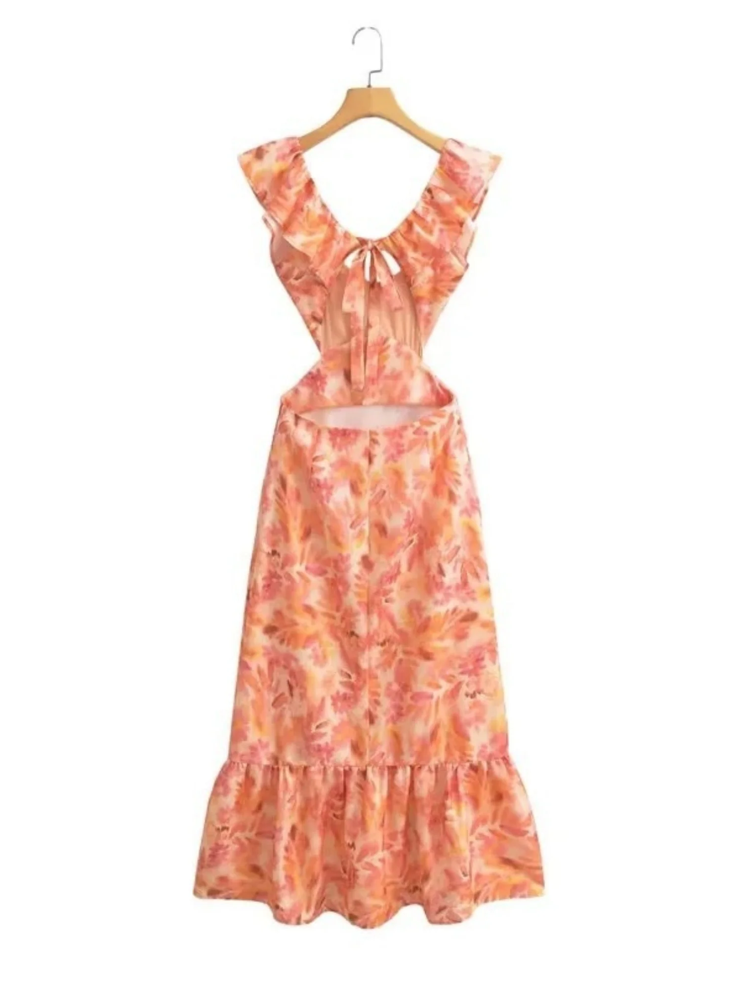 Ruffle V-neck Backless Strappy Maxi Dresses - Image 6