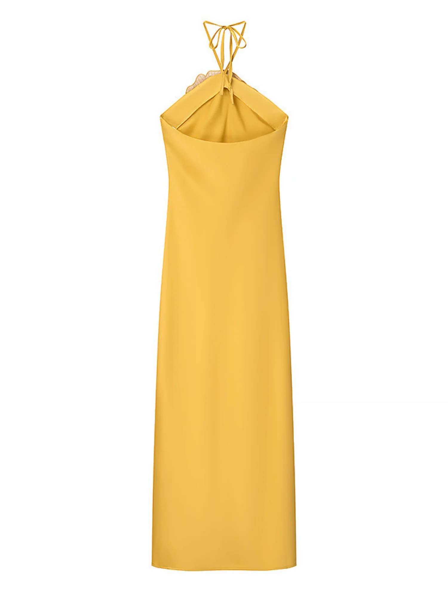 Rhinestone 3D Flower Halter Neck And Backless Satin Maxi Dresses - Image 5