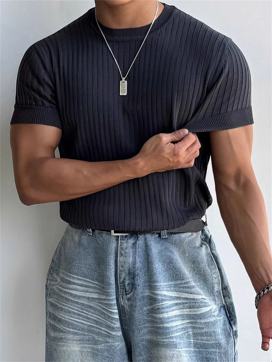 Liber Summer Men's Jacquard T-shirts - Image 6