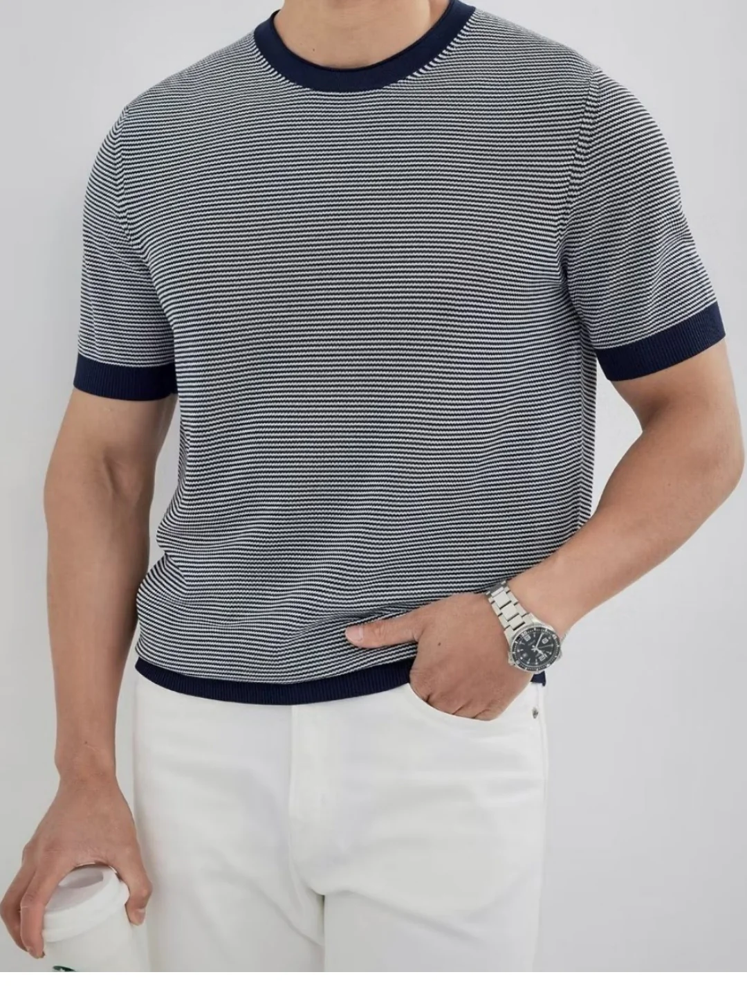 Pinstripes Lightweight Color-blocked T-shirts - Image 2