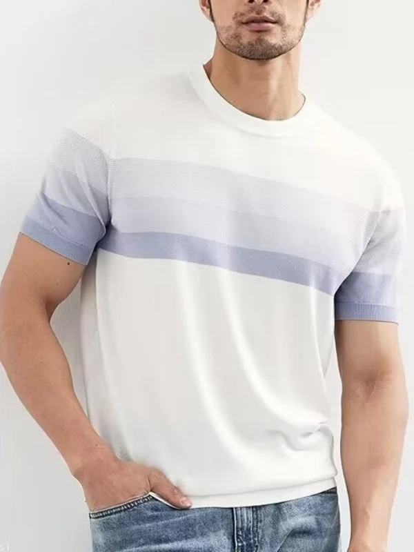 Gradient Stripes Color Matching Slim-fit T-shirts - Image 4