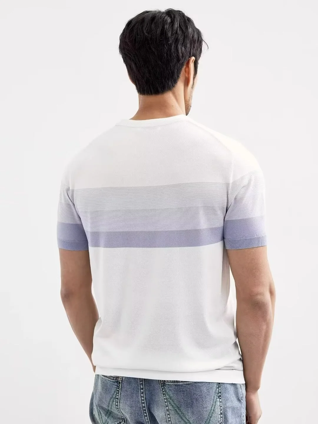 Gradient Stripes Color Matching Slim-fit T-shirts - Image 5