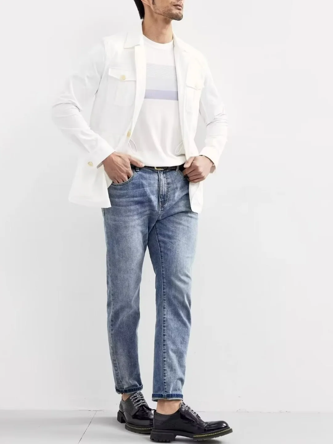 Gradient Stripes Color Matching Slim-fit T-shirts - Image 7