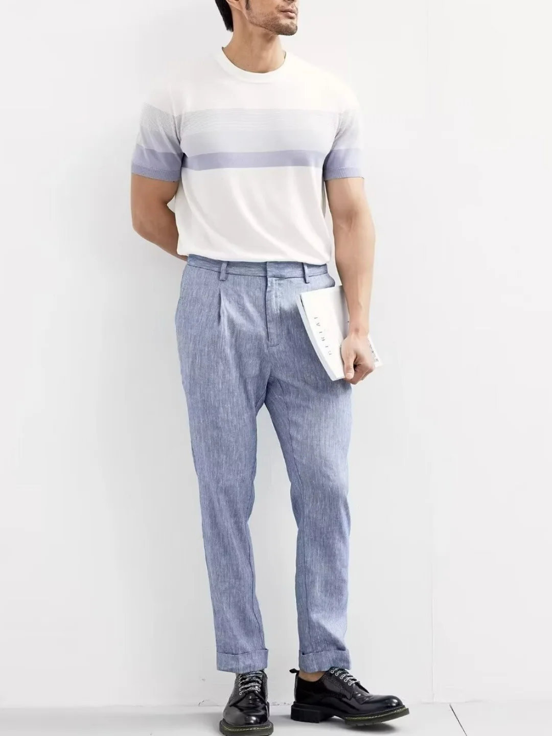 Gradient Stripes Color Matching Slim-fit T-shirts - Image 8