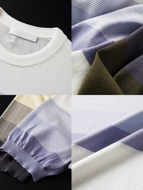 Gradient Stripes Color Matching Slim-fit T-shirts - Image 9
