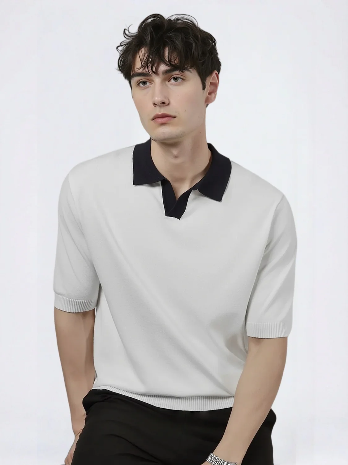 Color Matching Old Money Style Slim-fit Polo Shirts