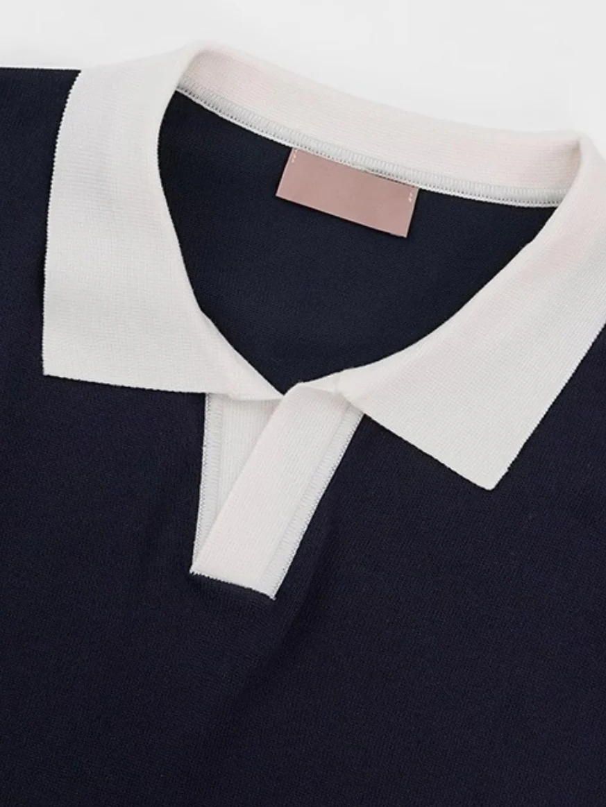 Color Matching Old Money Style Slim-fit Polo Shirts - Image 8
