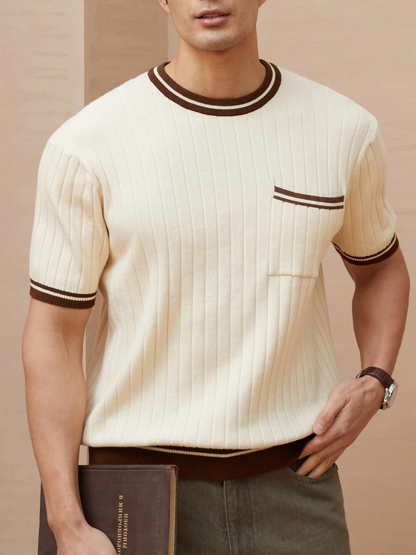 Pocket Color Blocking Slim-fit T-shirts - Image 4