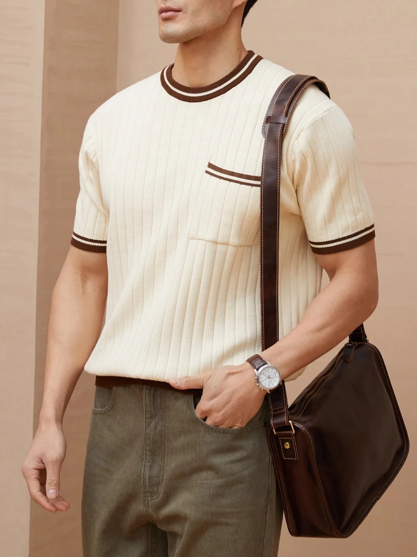 Pocket Color Blocking Slim-fit T-shirts - Image 6