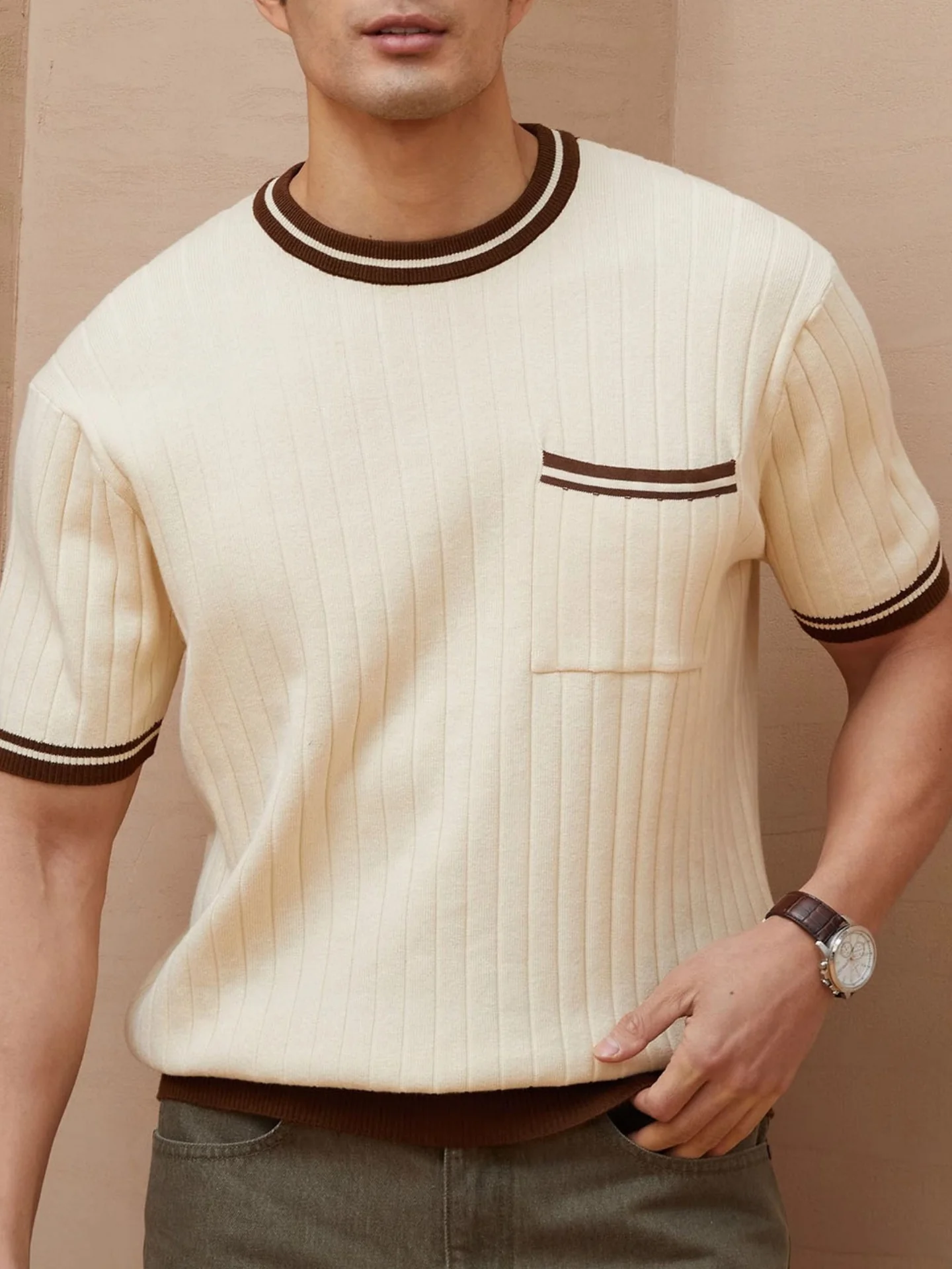 Pocket Color Blocking Slim-fit T-shirts - Image 7