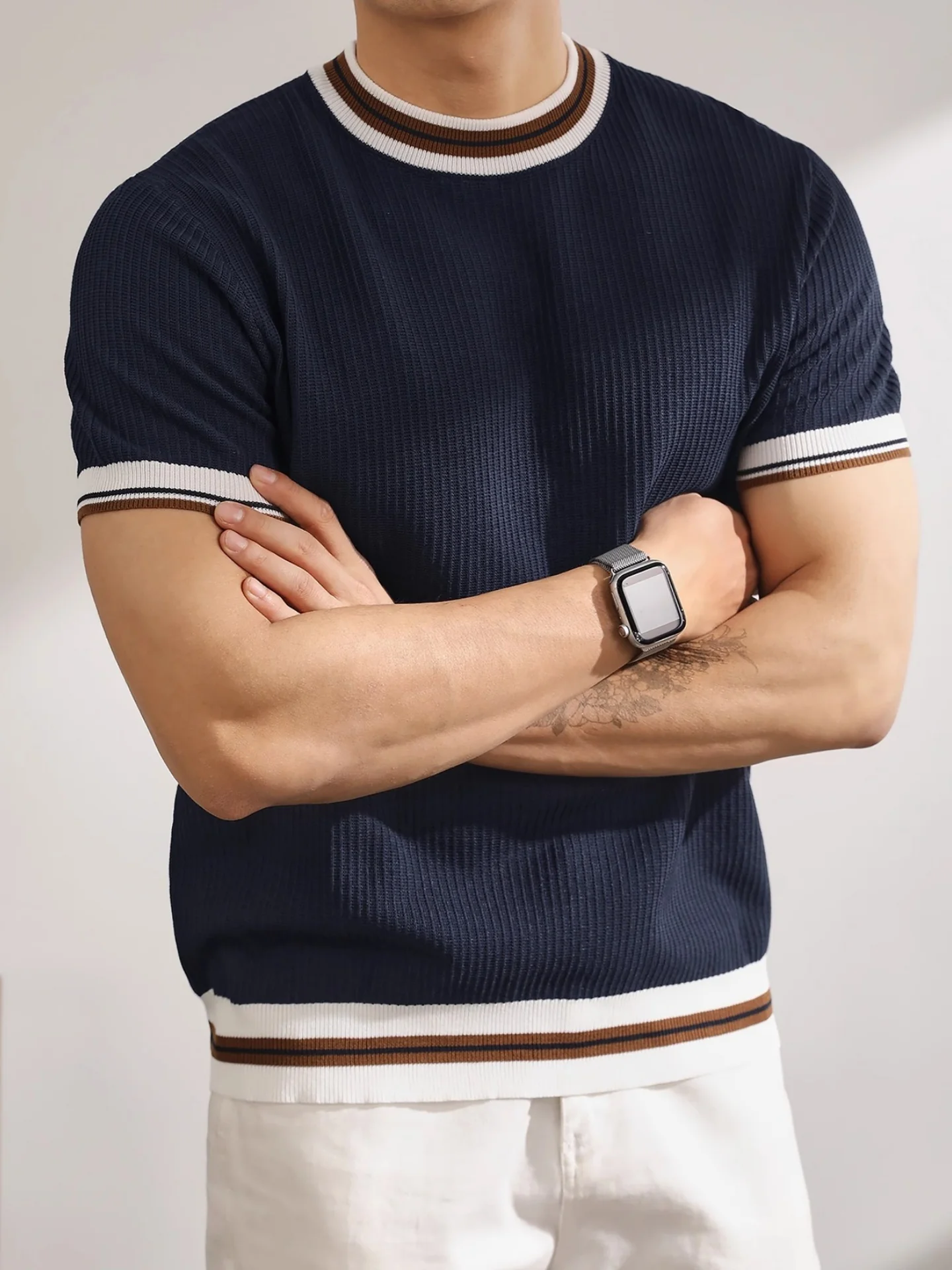 Color Matching Stripes Old Money Style T-shirts - Image 10