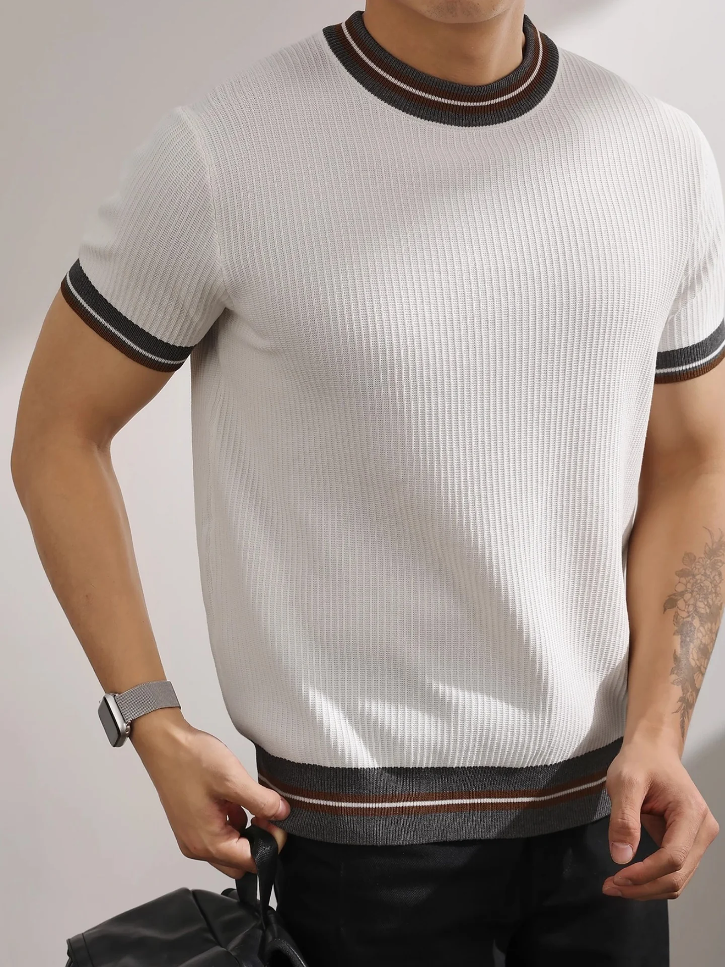 Color Matching Stripes Old Money Style T-shirts - Image 7
