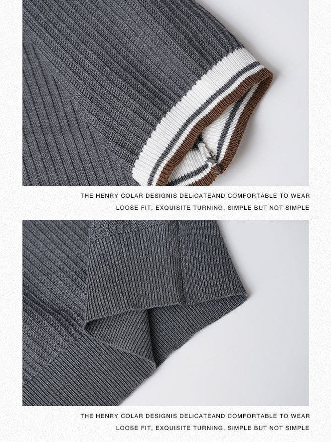 Color Matching Old Money Style Slim-fit Polo Shirts - Image 3
