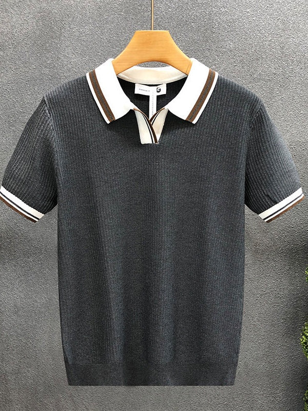 Color Matching Old Money Style Slim-fit Polo Shirts - Image 4