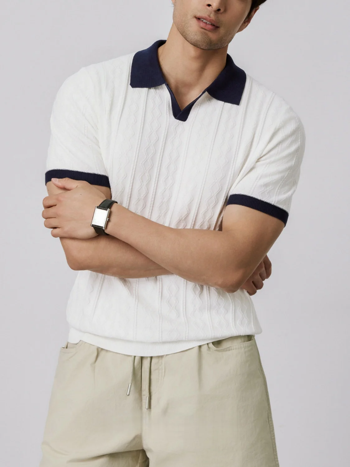 Old Money Style V-neck Color Matching Slim-fit Polo Shirts - Image 6