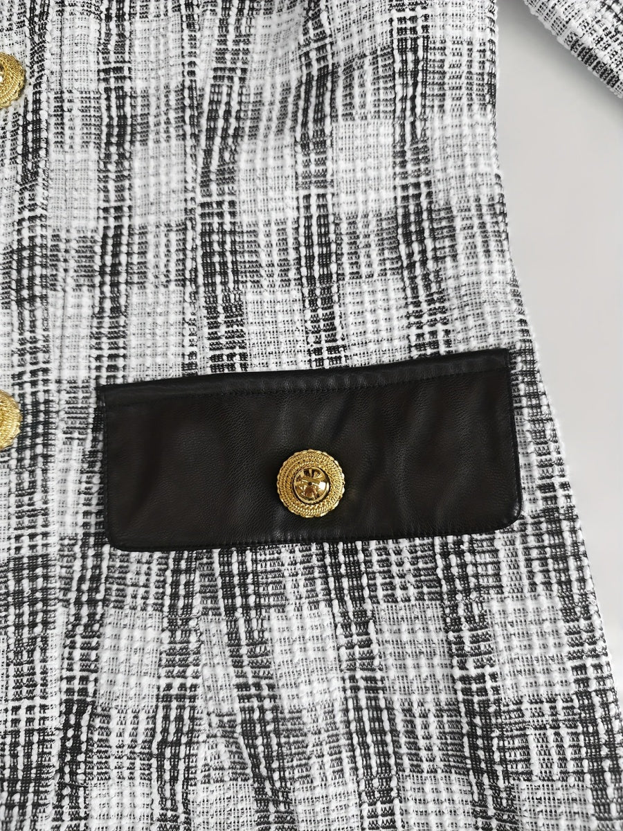 Small Fragrance Tweed Plaid Spliced PU Leather Commuting Mini&Short Dresses - Image 6