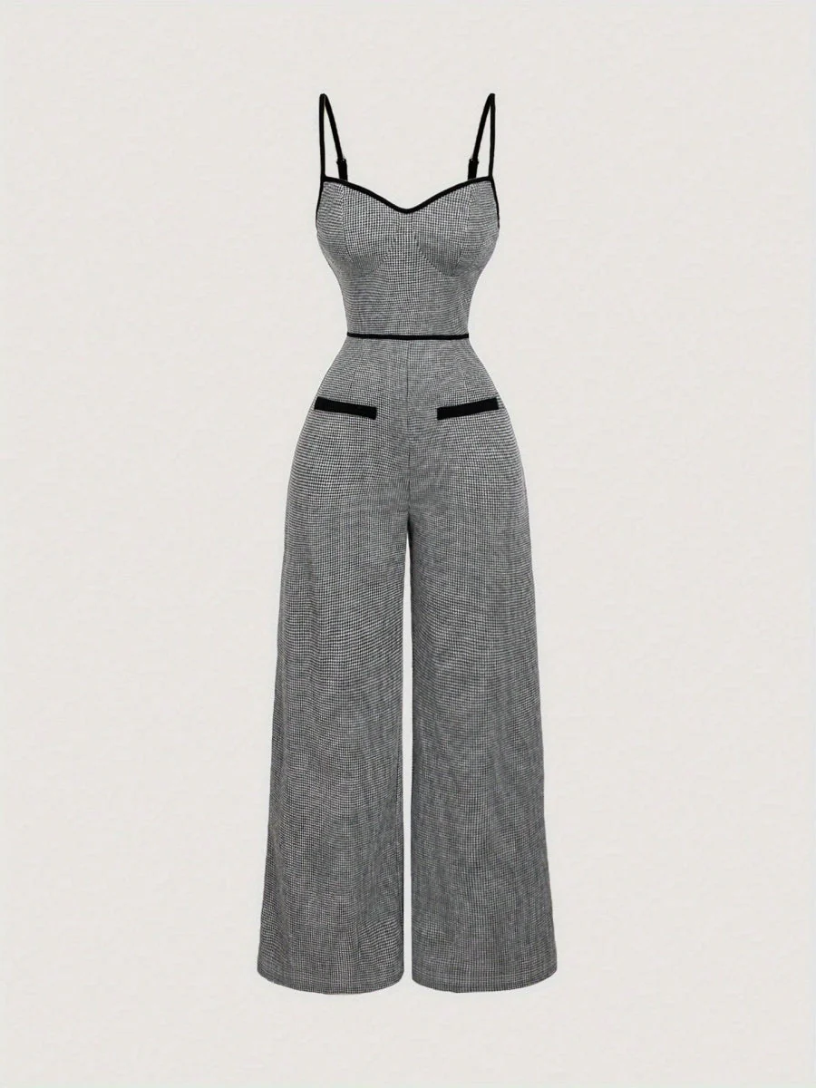 Plaid Camisoles Wide Leg Commuting Jumpsuits - Image 4