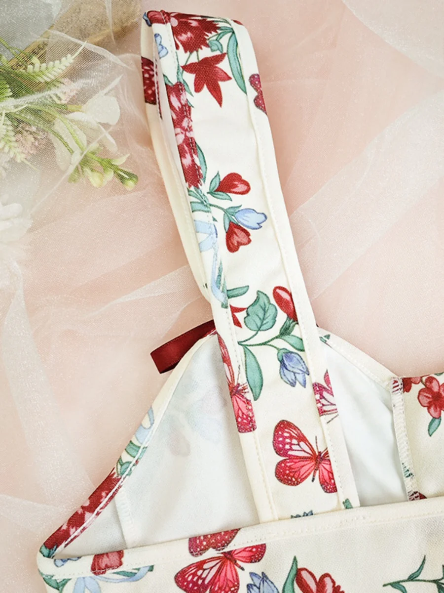 Sweet Floral Bow Lace Up Camisoles - Image 11
