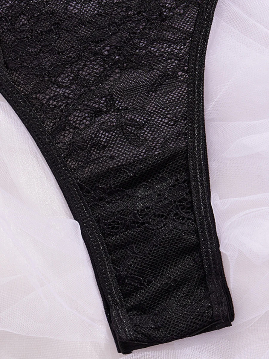 Lace Trim Splicing Mesh Perspective Bodysuits - Image 10