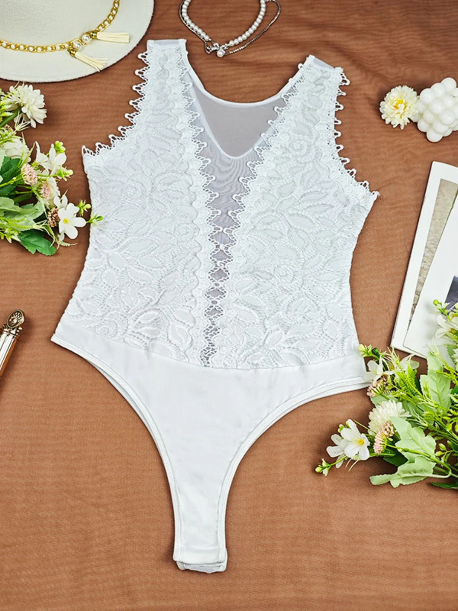 Lace Trim Hollow Bodysuits - Image 13