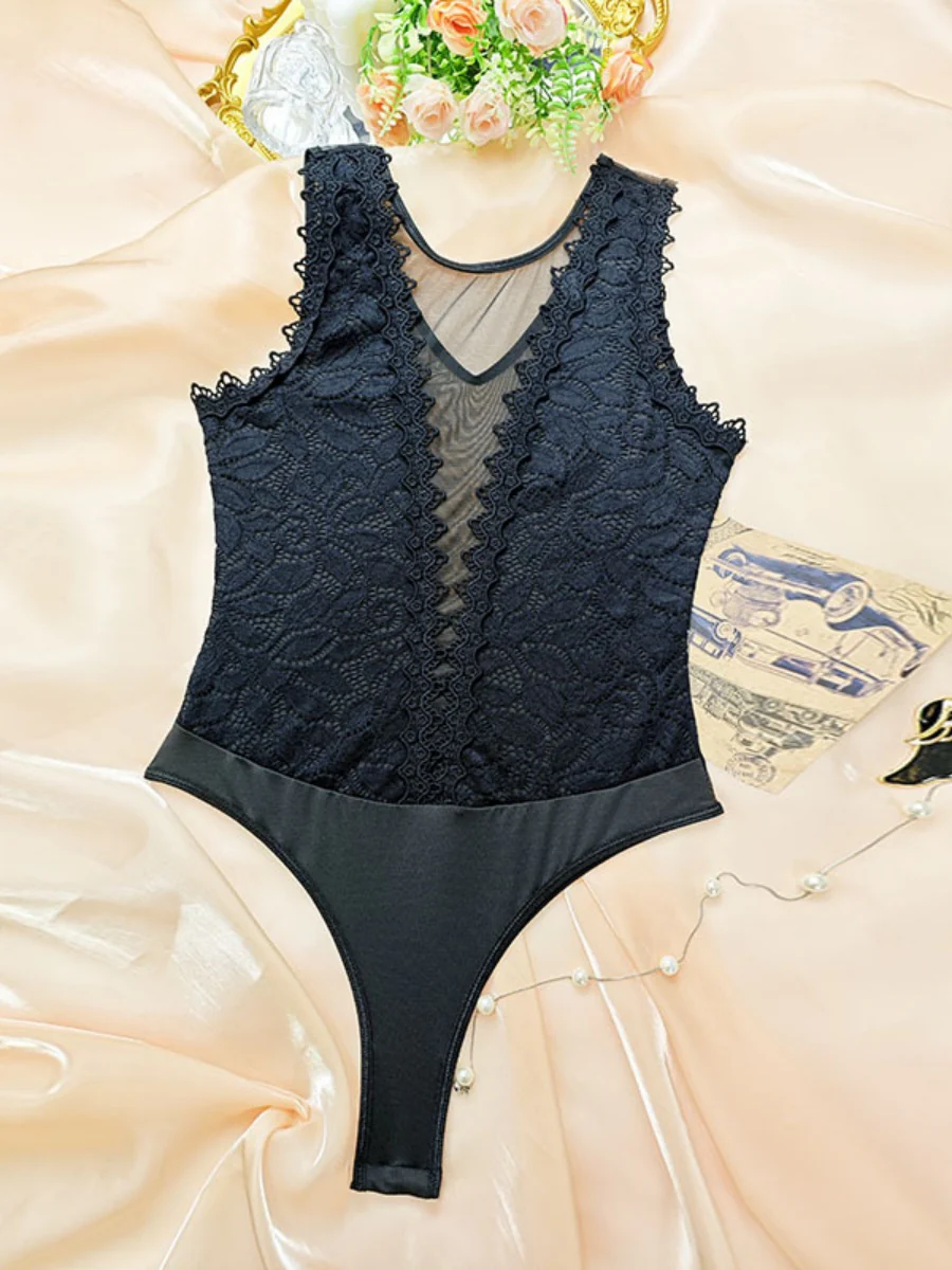 Lace Trim Hollow Bodysuits - Image 17