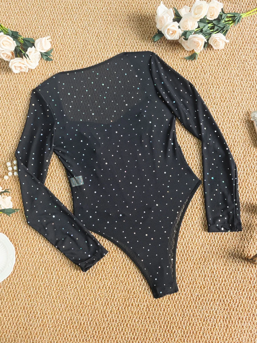 Fine Flash Fish Bones Mesh Perspective Bodysuits - Image 11