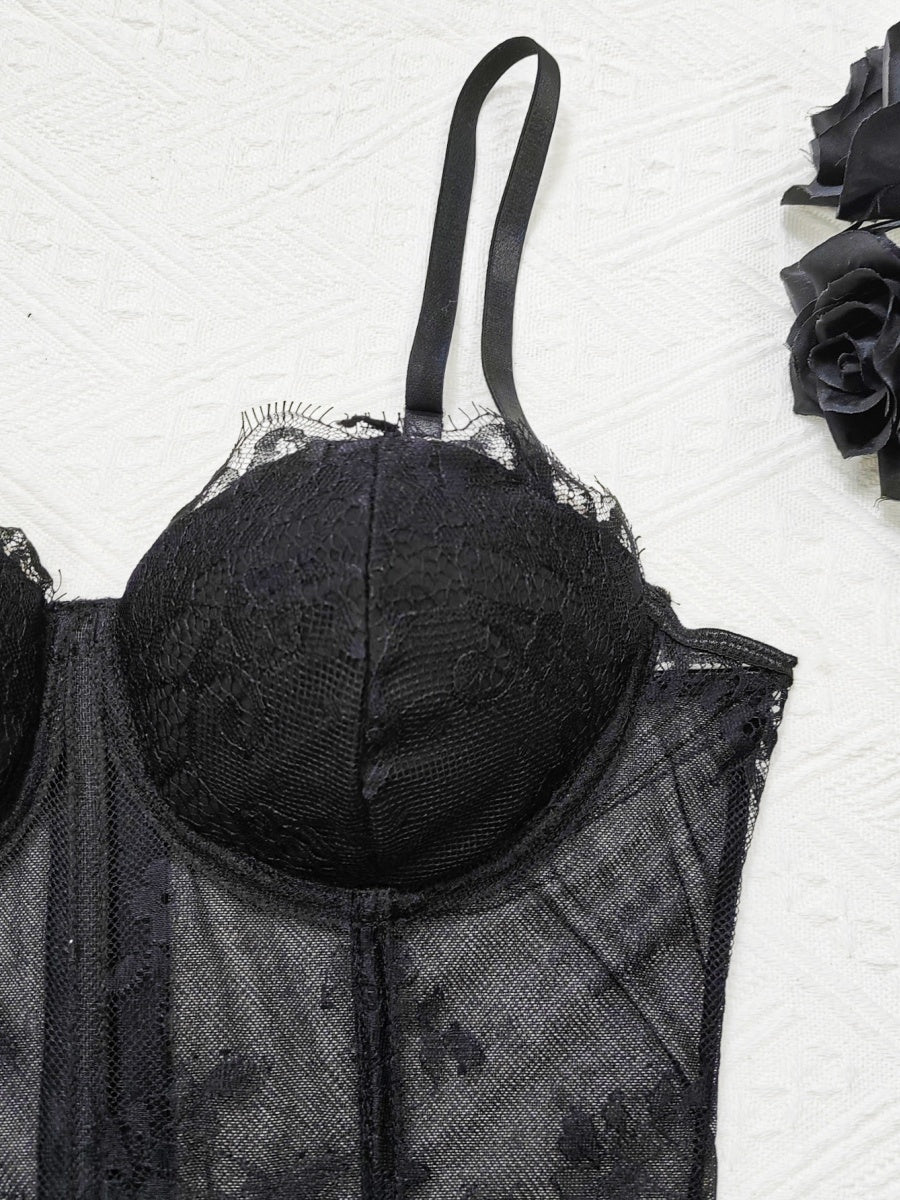 Lace Trim Splicing Mesh Perspective Camisoles - Image 11