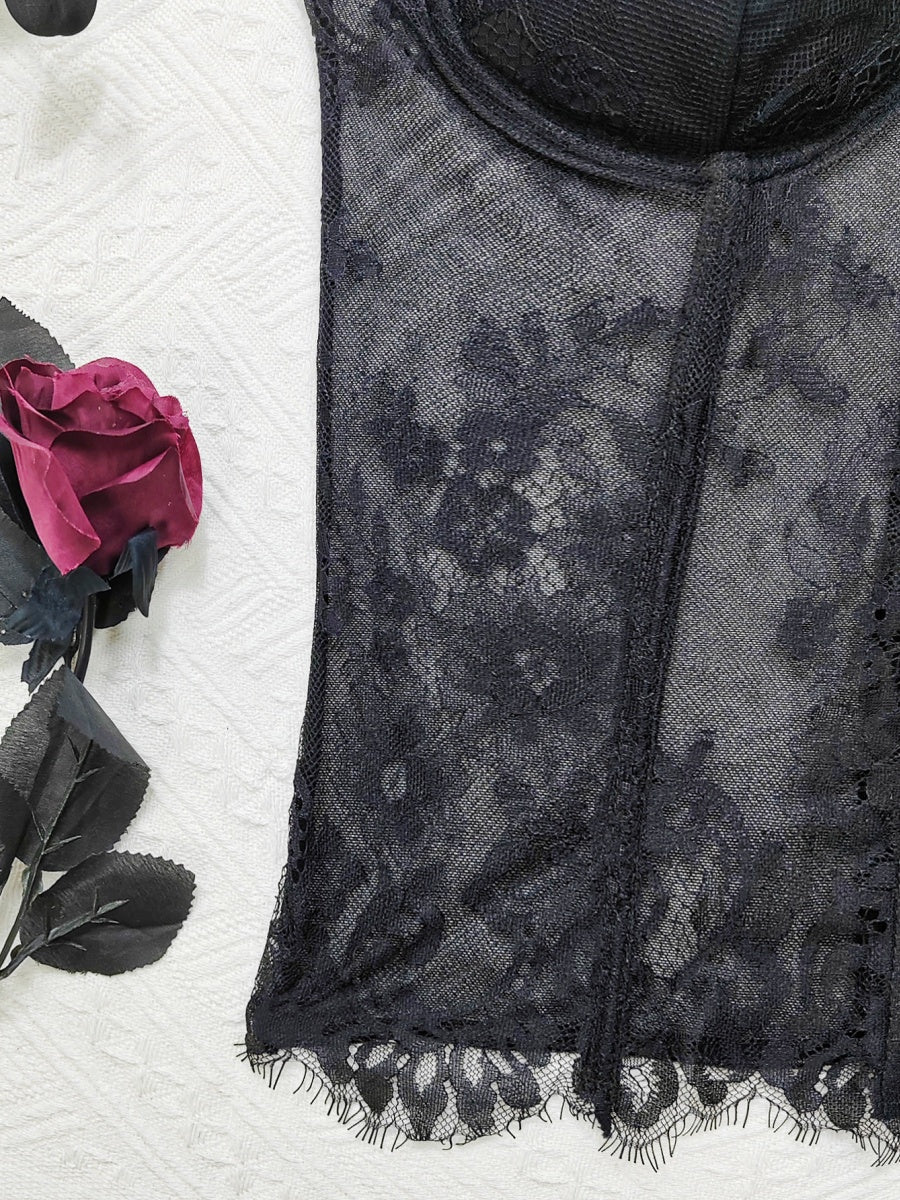 Lace Trim Splicing Mesh Perspective Camisoles - Image 12