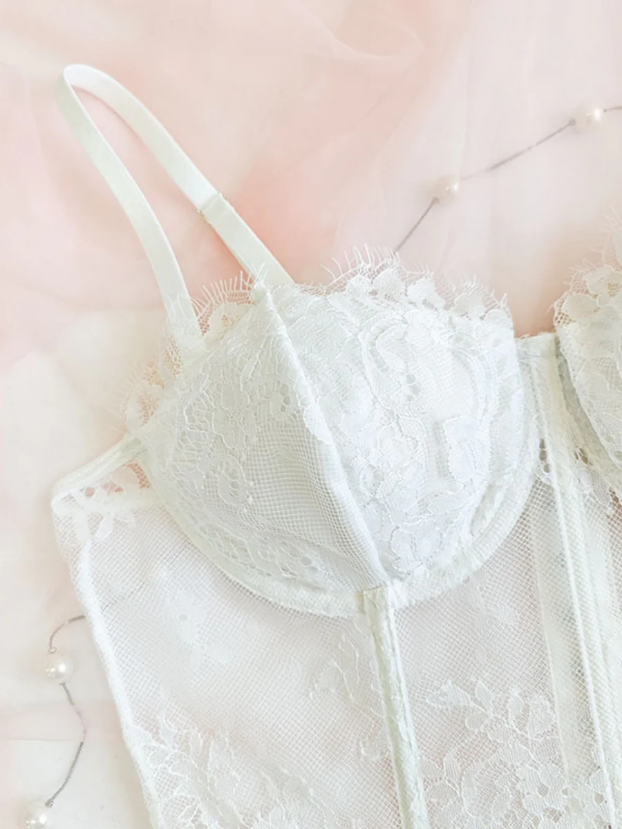 Lace Trim Splicing Mesh Perspective Camisoles - Image 14