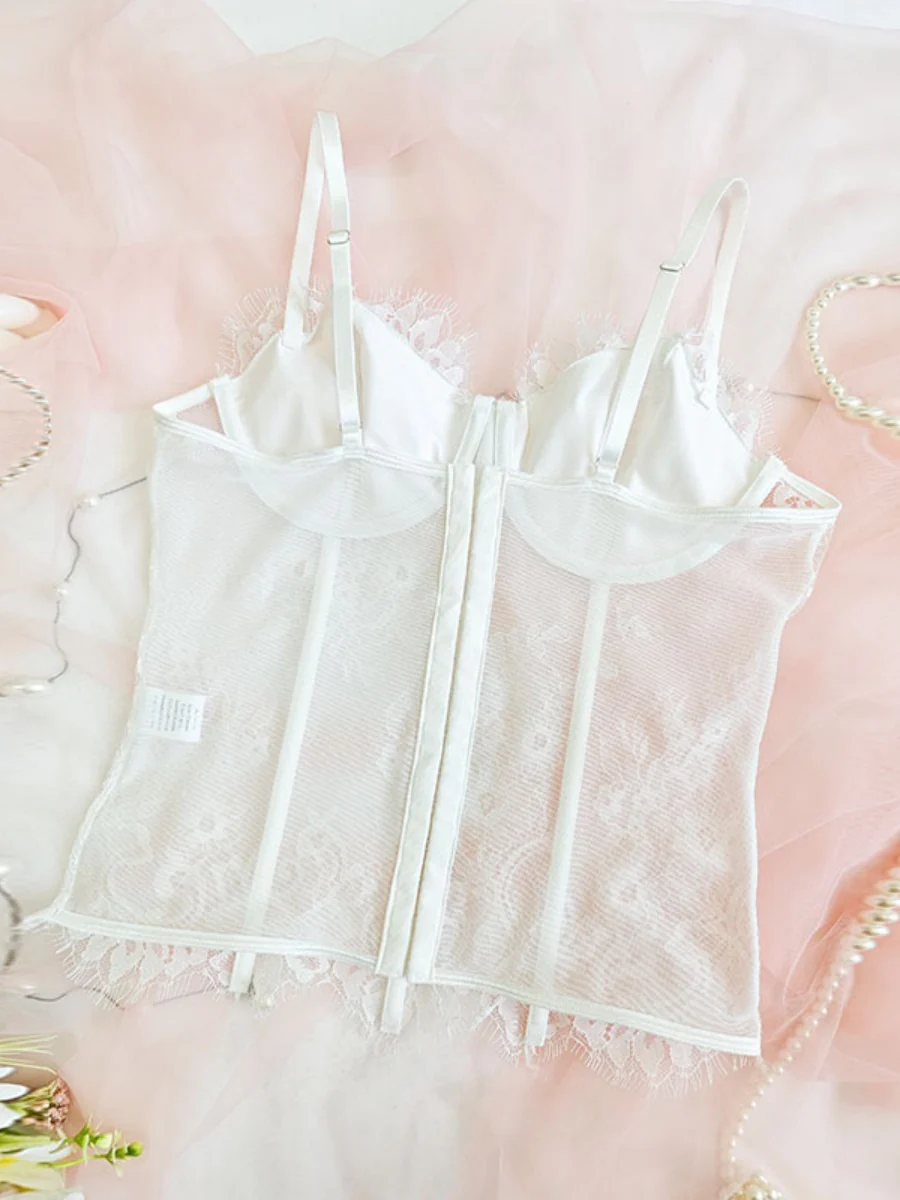 Lace Trim Splicing Mesh Perspective Camisoles - Image 16