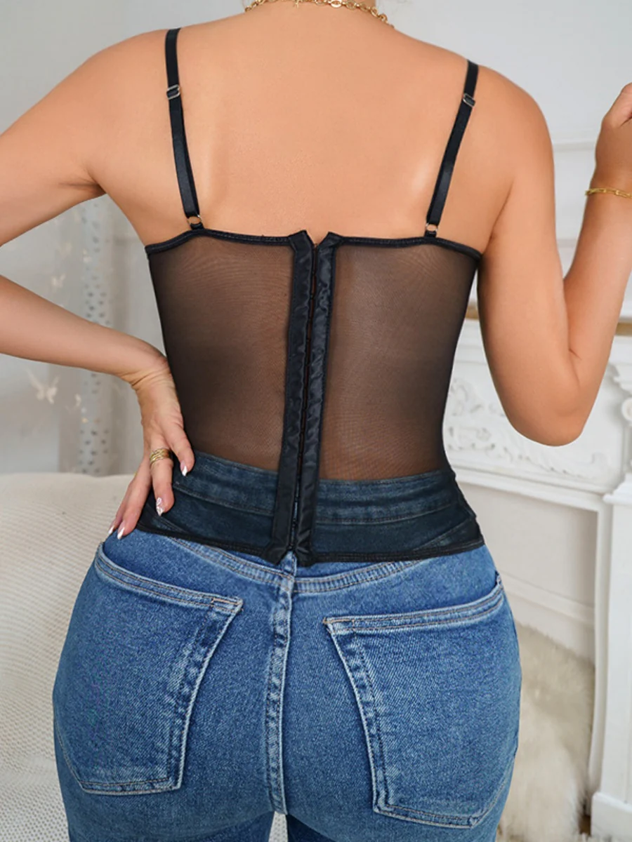 Lace Trim Splicing Mesh Perspective Camisoles - Image 4