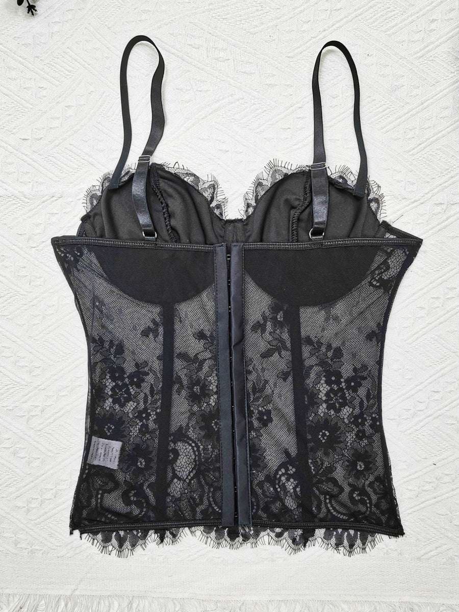 Lace Trim Splicing Mesh Perspective Camisoles - Image 9