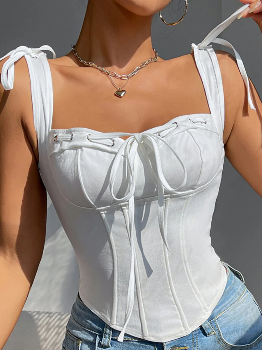 Lace Up Solid Color Camisoles - Image 4