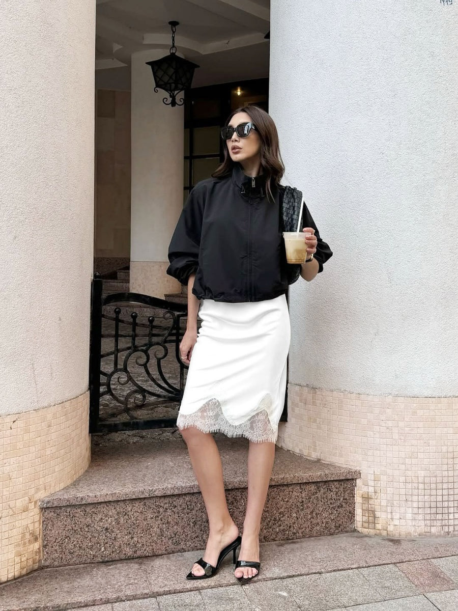 White Lace-trimmed Pencil Skirt - Image 5