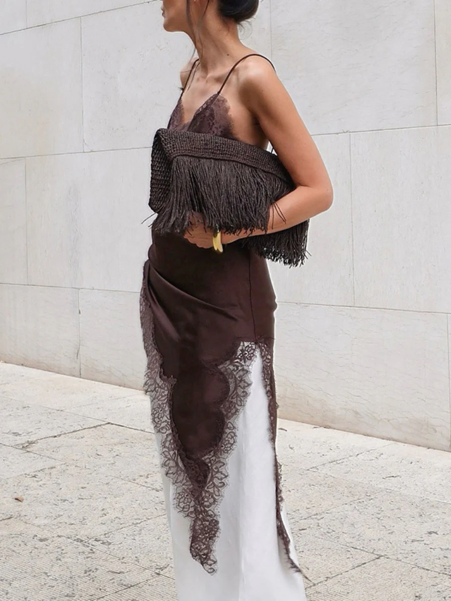 Lace Slit Inner Satin Slip Dress - Image 13