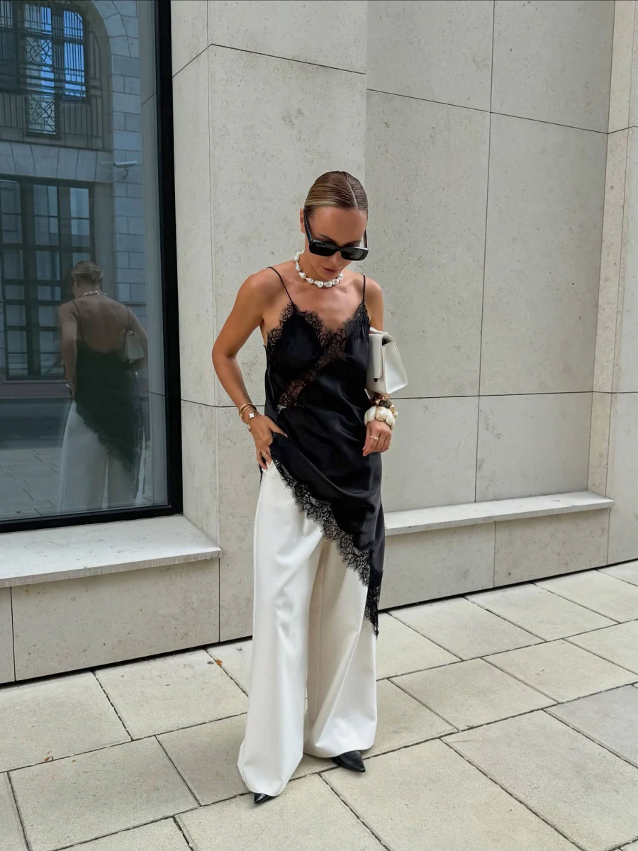 Lace Slit Inner Satin Slip Dress - Image 4