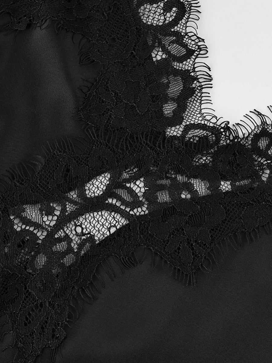 Lace Slit Inner Satin Slip Dress - Image 6
