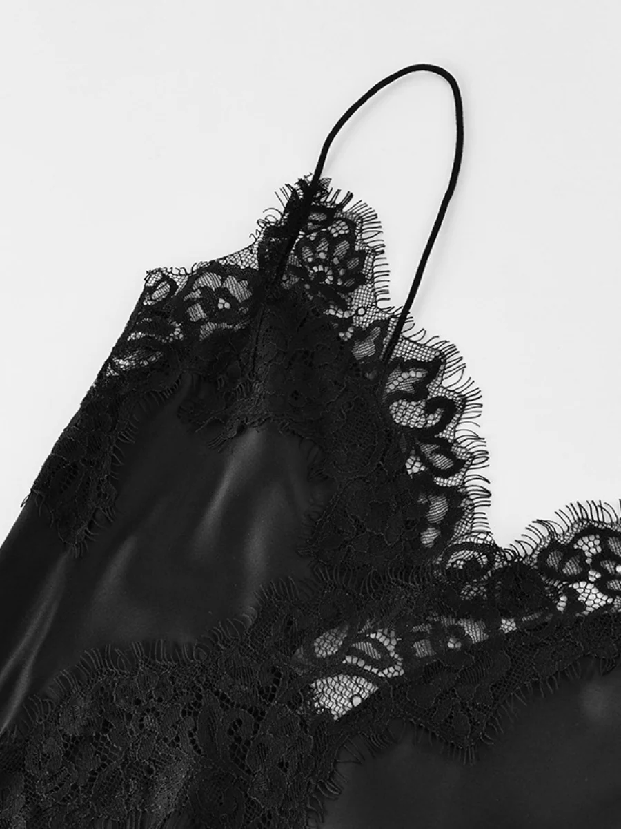 Lace Slit Inner Satin Slip Dress - Image 7