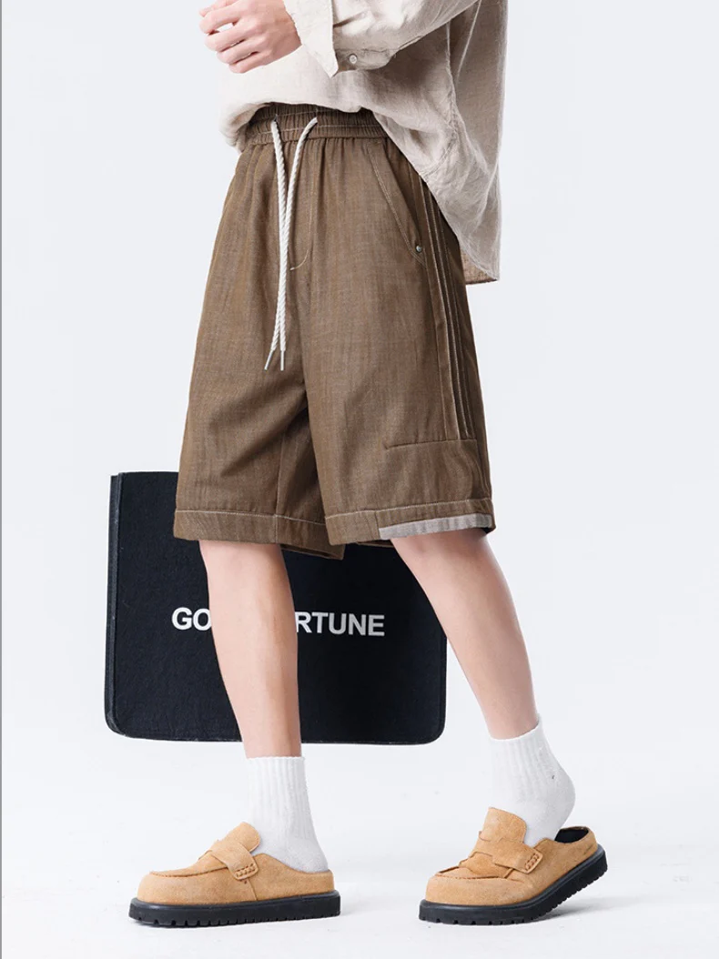 Retro Patchwork Color-blocked Tooling Five Points Shorts