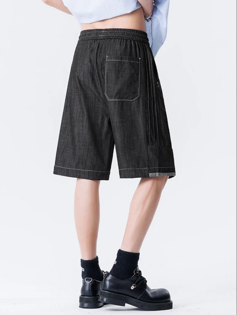 Retro Patchwork Color-blocked Tooling Five Points Shorts - Image 12