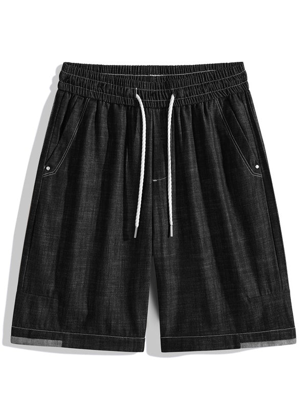 Retro Patchwork Color-blocked Tooling Five Points Shorts - Image 13