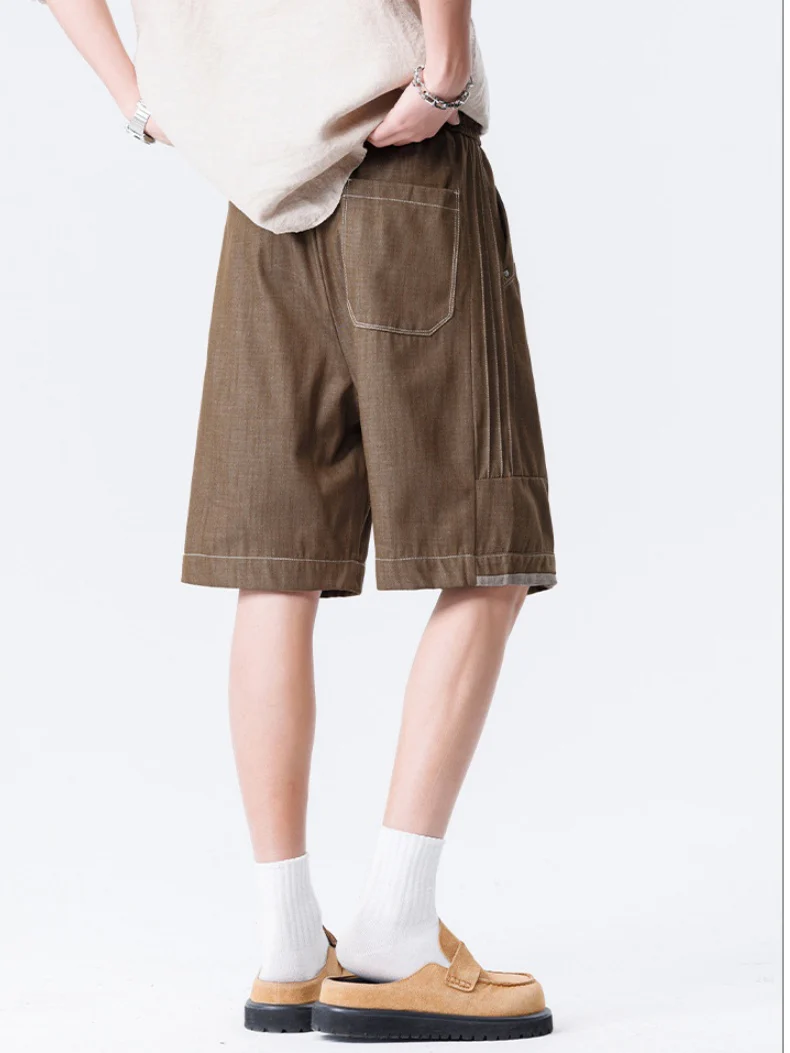 Retro Patchwork Color-blocked Tooling Five Points Shorts - Image 2