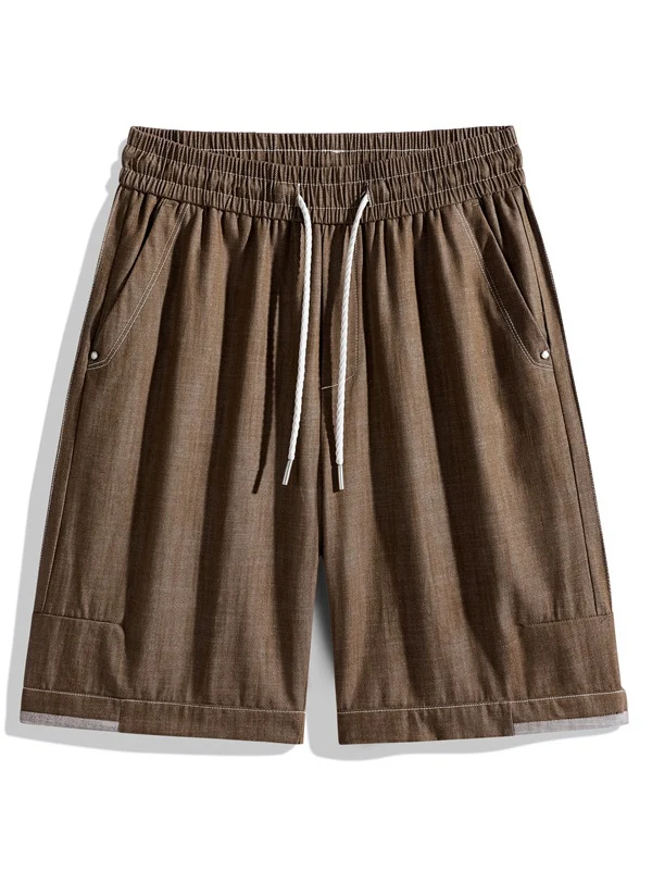 Retro Patchwork Color-blocked Tooling Five Points Shorts - Image 3