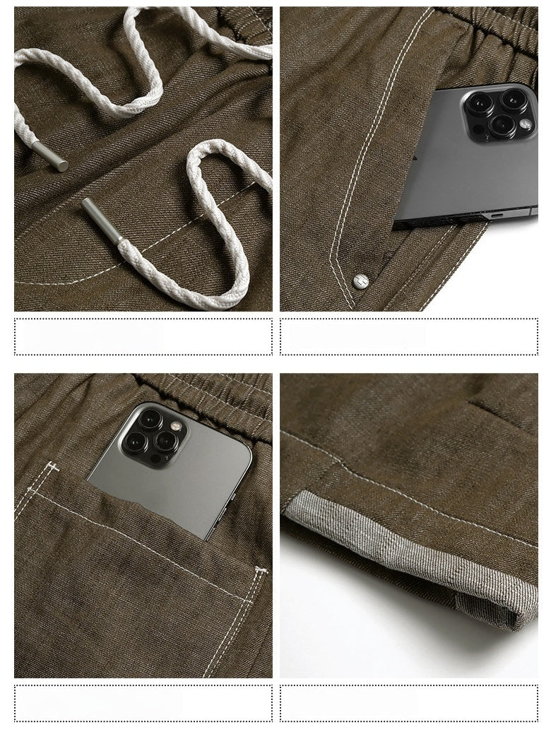 Retro Patchwork Color-blocked Tooling Five Points Shorts - Image 4