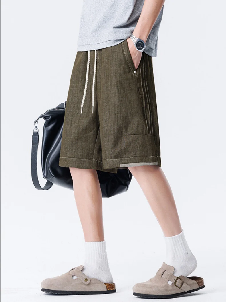 Retro Patchwork Color-blocked Tooling Five Points Shorts - Image 5