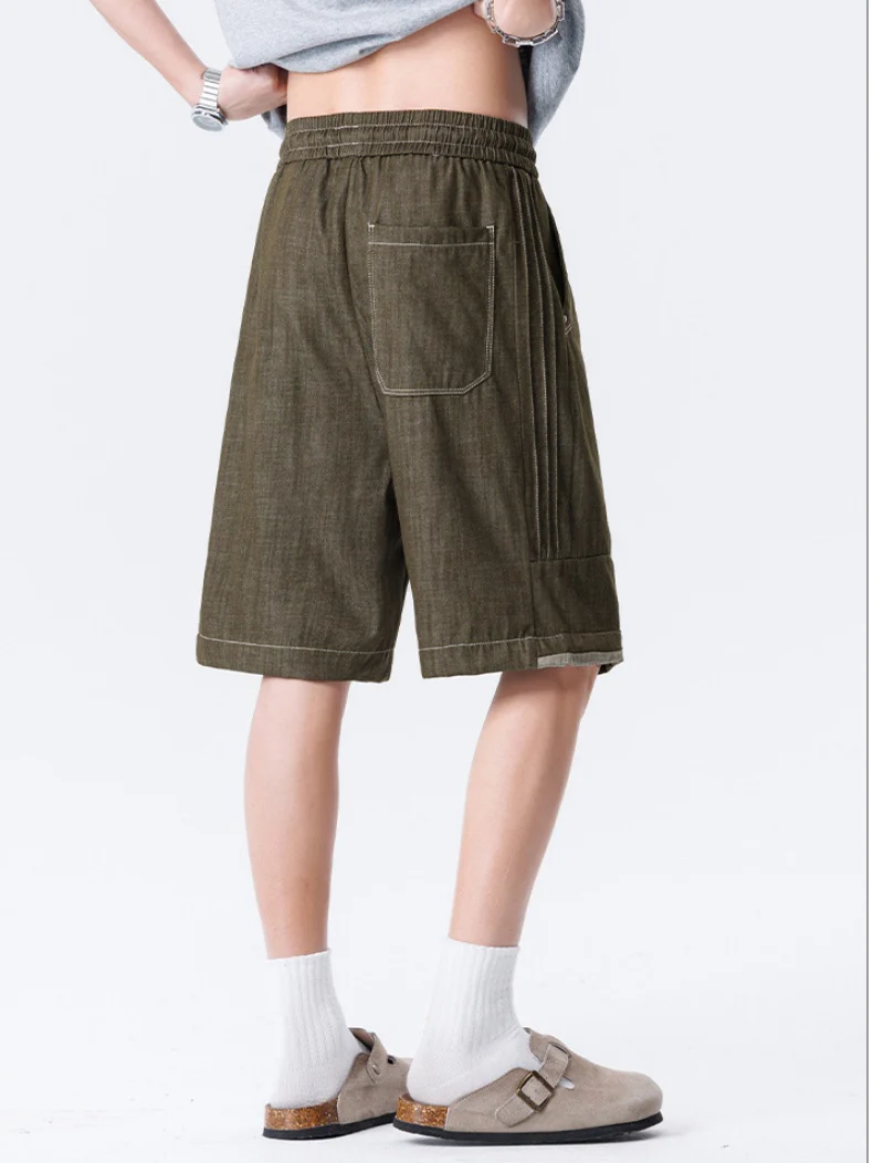 Retro Patchwork Color-blocked Tooling Five Points Shorts - Image 6